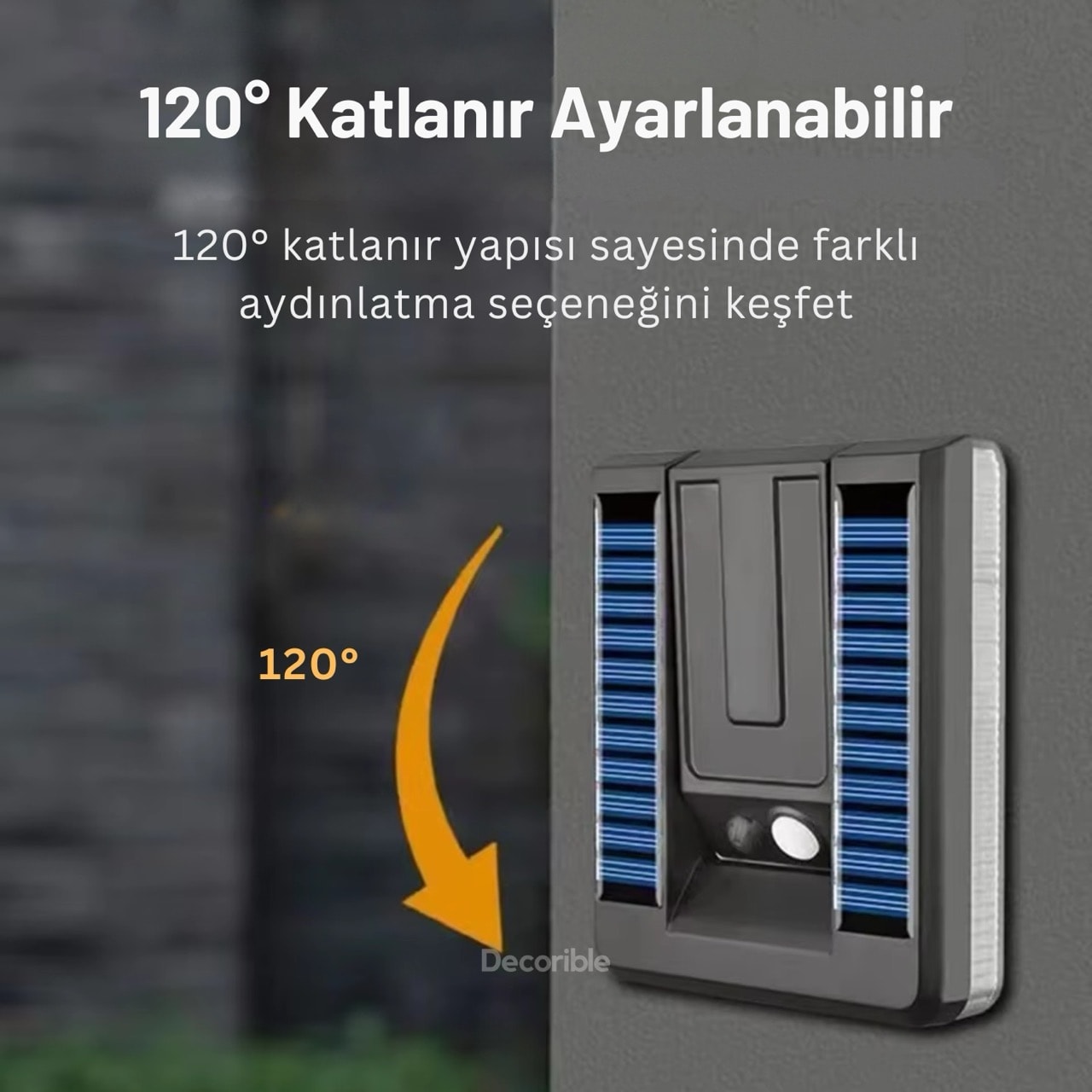 Bendi Solar Aplik Sensörlü Dekoratif Güneş Enerjili Bahçe Duvar Aydınlatması Beyaz Işık 